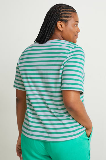 Damen - T-Shirt - gestreift - grün / cremeweiß