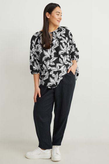 Women - Blouse - linen blend - black / white
