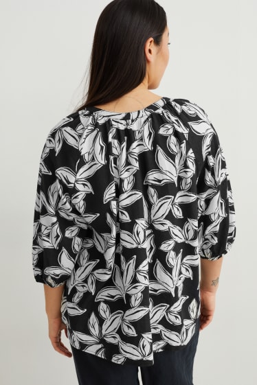 Women - Blouse - linen blend - black / white