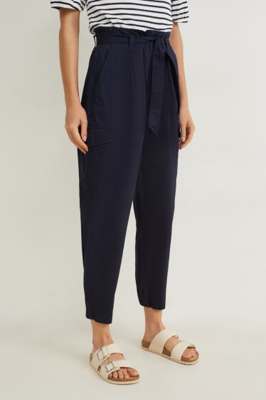 Donna - Pantaloni cargo - vita media - gamba ampia - blu scuro