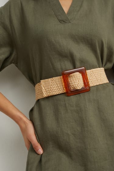 Femmes - Ceinture en paille - à motifs - beige