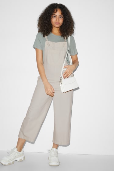 Clockhouse femme - CLOCKHOUSE- pantalon salopette - wide leg - blanc crème