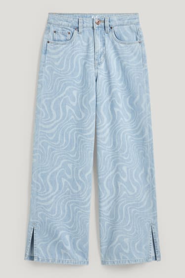 Dívčí - Wide leg jeans - se vzorem - džíny - světle modré