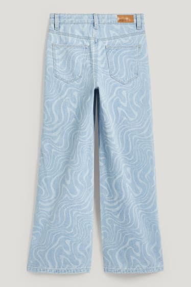Dívčí - Wide leg jeans - se vzorem - džíny - světle modré