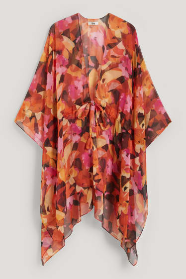 Dames - Kimono - gebloemd - donker oranje