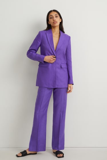 Dámské - Business lněné kalhoty - high waist - straight fit - fialová