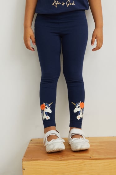 Toddler Girls - Confezione da 2 - unicorno - leggings - a fiori - blu scuro