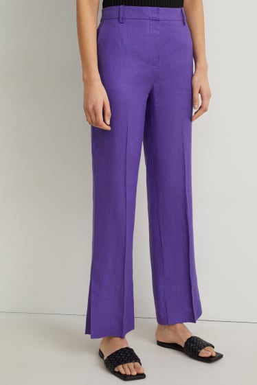 Donna - Pantaloni di lino business - vita alta - straight fit - porpora