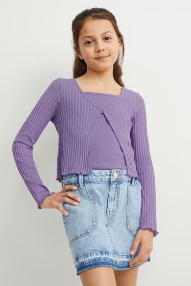 Kids Girls - Set - cardigan tricotat și top - 2 piese - violet deschis