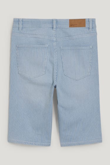 Donna - Bermuda di jeans - vita alta - a righe - bianco / azzurro