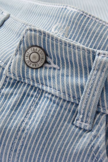 Donna - Bermuda di jeans - vita alta - a righe - bianco / azzurro