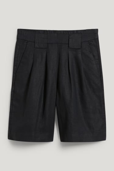 Donna - Shorts in lino - vita alta - nero
