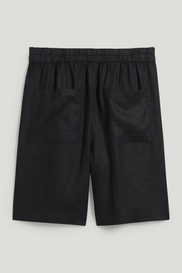 Donna - Shorts in lino - vita alta - nero