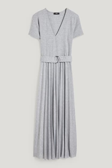 Femmes - Robe fit & flare avec une ceinture - plissée - gris clair chiné