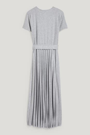 Femmes - Robe fit & flare avec une ceinture - plissée - gris clair chiné