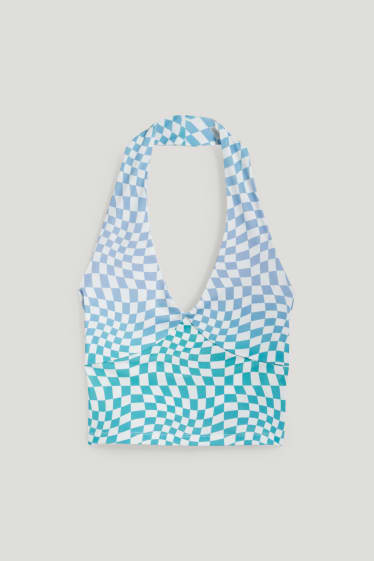 Esclusiva online - CLOCKHOUSE - crop top - a quadretti - bianco