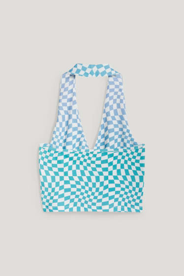 Esclusiva online - CLOCKHOUSE - crop top - a quadretti - bianco