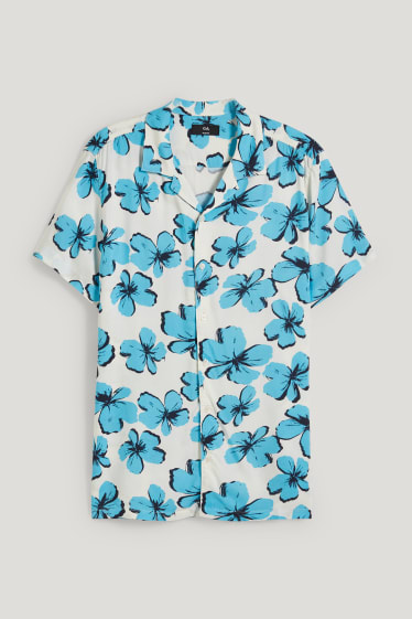 Hommes - Chemise - slim fit - col à revers - blanc / bleu clair