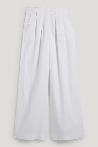 Donna - Pantaloni di lino - vita alta - gamba ampia - bianco