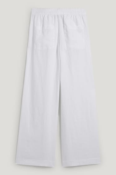 Donna - Pantaloni di lino - vita alta - gamba ampia - bianco