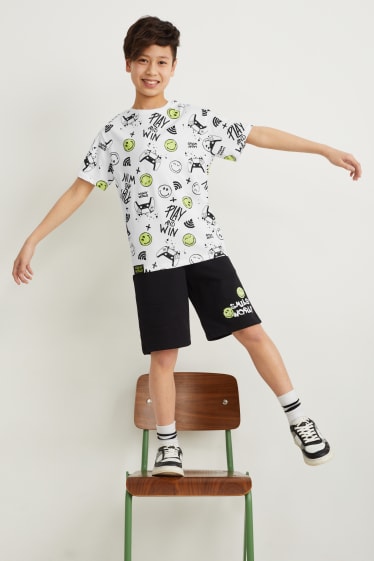 Reverskraag - SmileyWorld® - set - T-shirt en sweatshort - 2-delig - wit