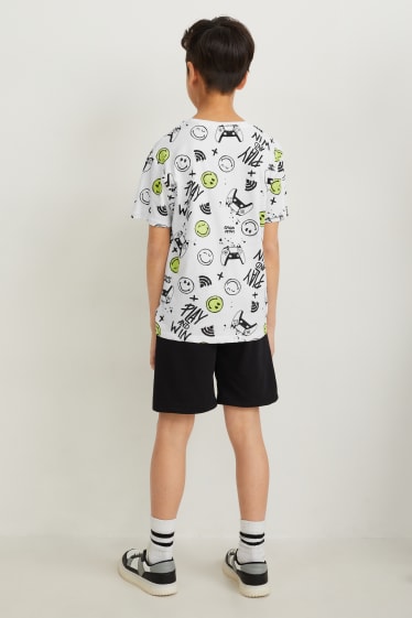 Reverskraag - SmileyWorld® - set - T-shirt en sweatshort - 2-delig - wit