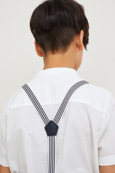Toddler Boys - Set - overhemd en bermuda met bretels - 2-delig - donkerblauw
