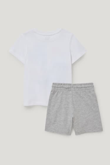 Exclusiv online - Set - tricou cu mânecă scurtă și pantaloni scurți trening - 2 piese - alb