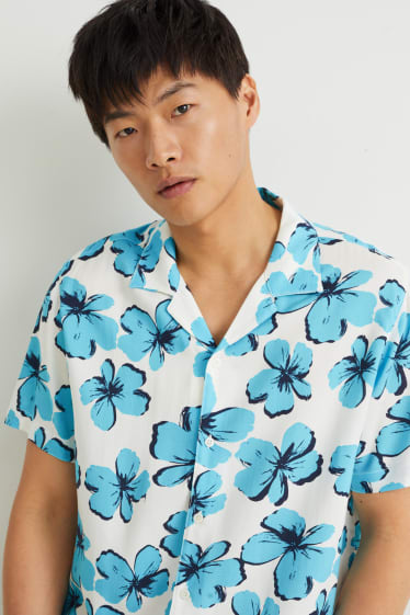 Hommes - Chemise - slim fit - col à revers - blanc / bleu clair