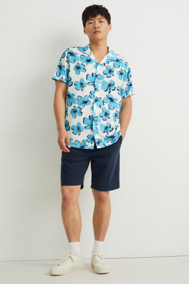 Hommes - Chemise - slim fit - col à revers - blanc / bleu clair