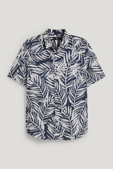Pánské - Košile - regular fit - kent - tmavomodrá / krémově bílá
