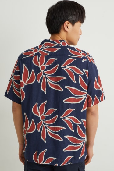 Hombre - Camisa - regular fit - cuello solapa - mezcla de lino - azul oscuro