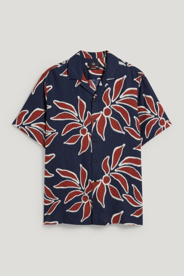 Hombre - Camisa - regular fit - cuello solapa - mezcla de lino - azul oscuro