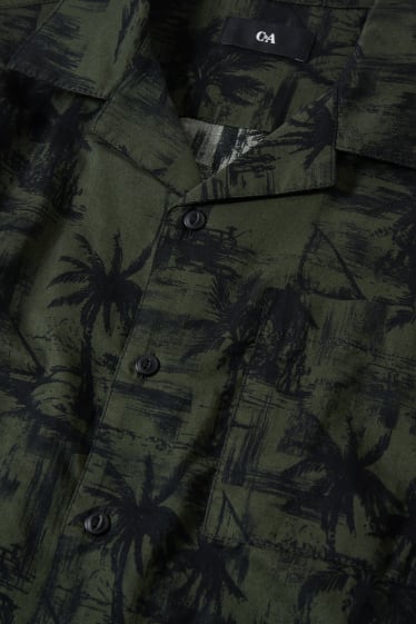 Pánské - Košile - regular fit - klopový límec - tmavozelená