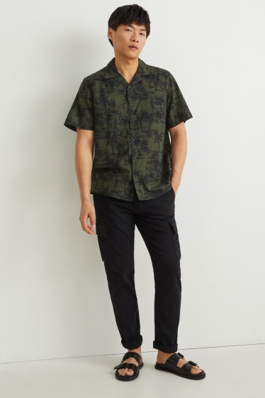 Pánské - Košile - regular fit - klopový límec - tmavozelená