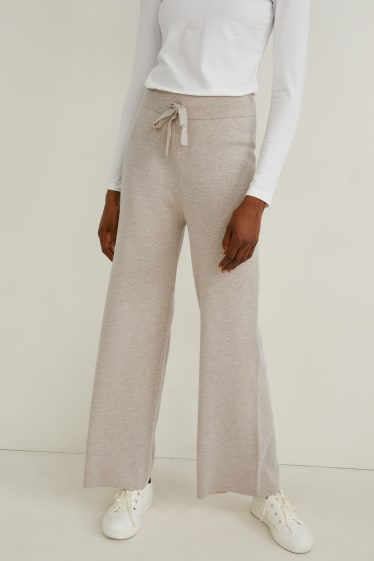 Femmes - Pantalon en maille - comfort fit - beige chiné