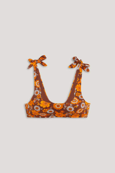 Exclu web - CLOCKHOUSE - haut de bikini brésilien - ampliforme - à fleurs - marron