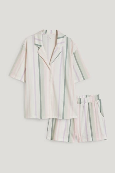 Donna - Pigiama con pantaloni corti - a righe - bianco crema