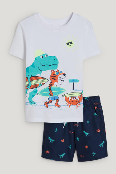 Toddler Boys - Dino - set - T-shirt en shorts - 2-delig - donkerblauw