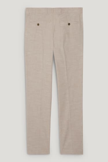 Hommes - Pantalon de costume - regular fit - Flex  - mélange de lin et de coton - beige clair