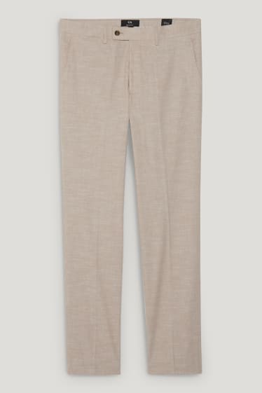 Hommes - Pantalon de costume - regular fit - Flex  - mélange de lin et de coton - beige clair