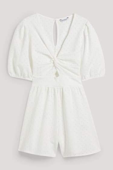 Clockhouse Girls - CLOCKHOUSE - Playsuit mit Knotendetail - weiß