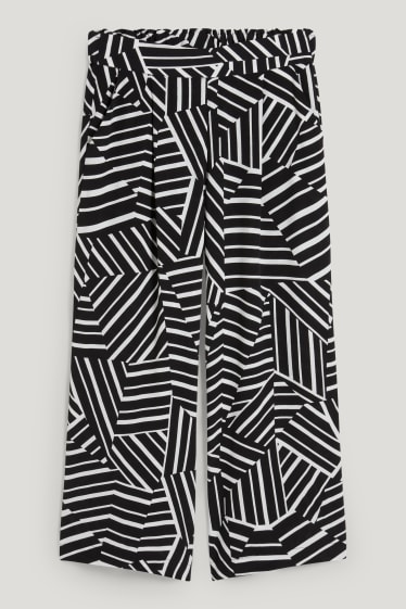 Dames - Pantalon - high waist - palazzo - met patroon - zwart / wit