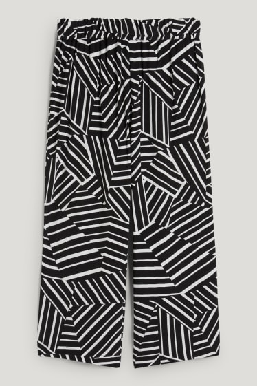 Dames - Pantalon - high waist - palazzo - met patroon - zwart / wit