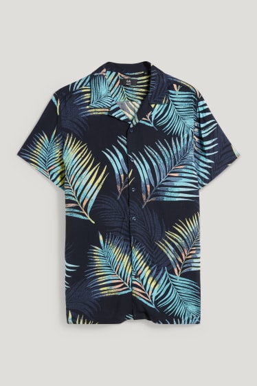 Pánské - Košile - slim fit - klopový límec - tmavomodrá