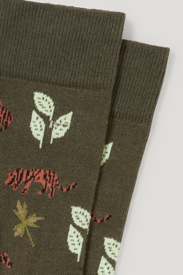 Hommes - Chaussettes à motif - tigres - vert foncé