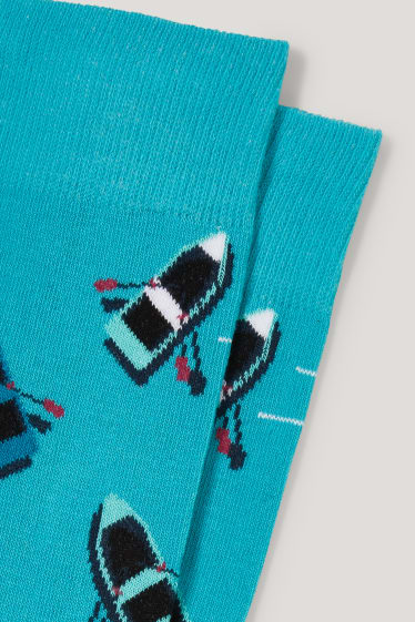 Hommes - Chaussettes à motif - barques - turquoise foncé
