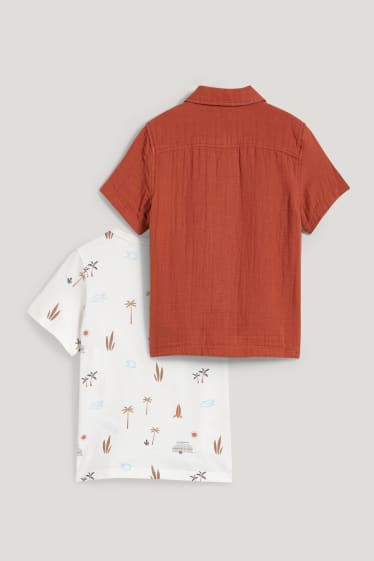 Toddler Boys - Set - overhemd en T-shirt - 2-delig - donker oranje