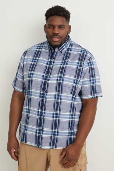 Uomo XL - Camicia - regular fit - button down - a quadretti - blu