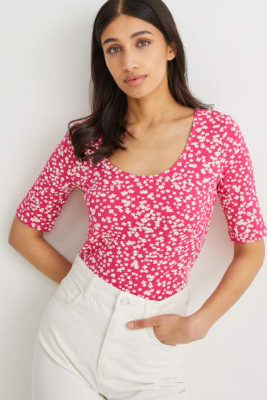 Femmes - T-shirt - à fleurs - rose